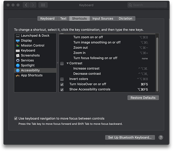 Accessibility Settings on the Mac